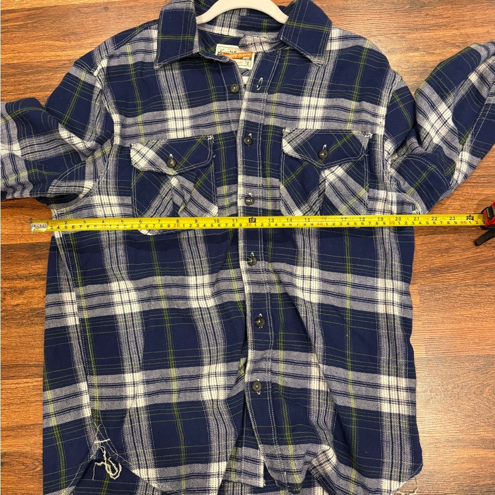 Freenote cloth Navy, green and White Plaid Button-Down Shirt
